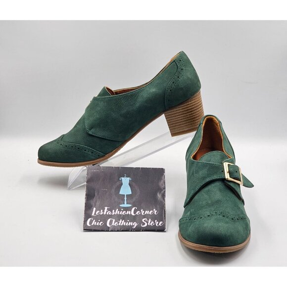 Julia Bo Shoes - NWT Julia Bo Women's Green Leather Duke Pumps Heel  Monk Shoes Sz 9.5 (40) 2974